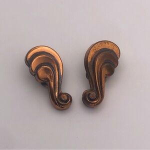 𝅺vtg Renoir Copper Brass Colour Clip On Earrings Art Deco Style 1.1”